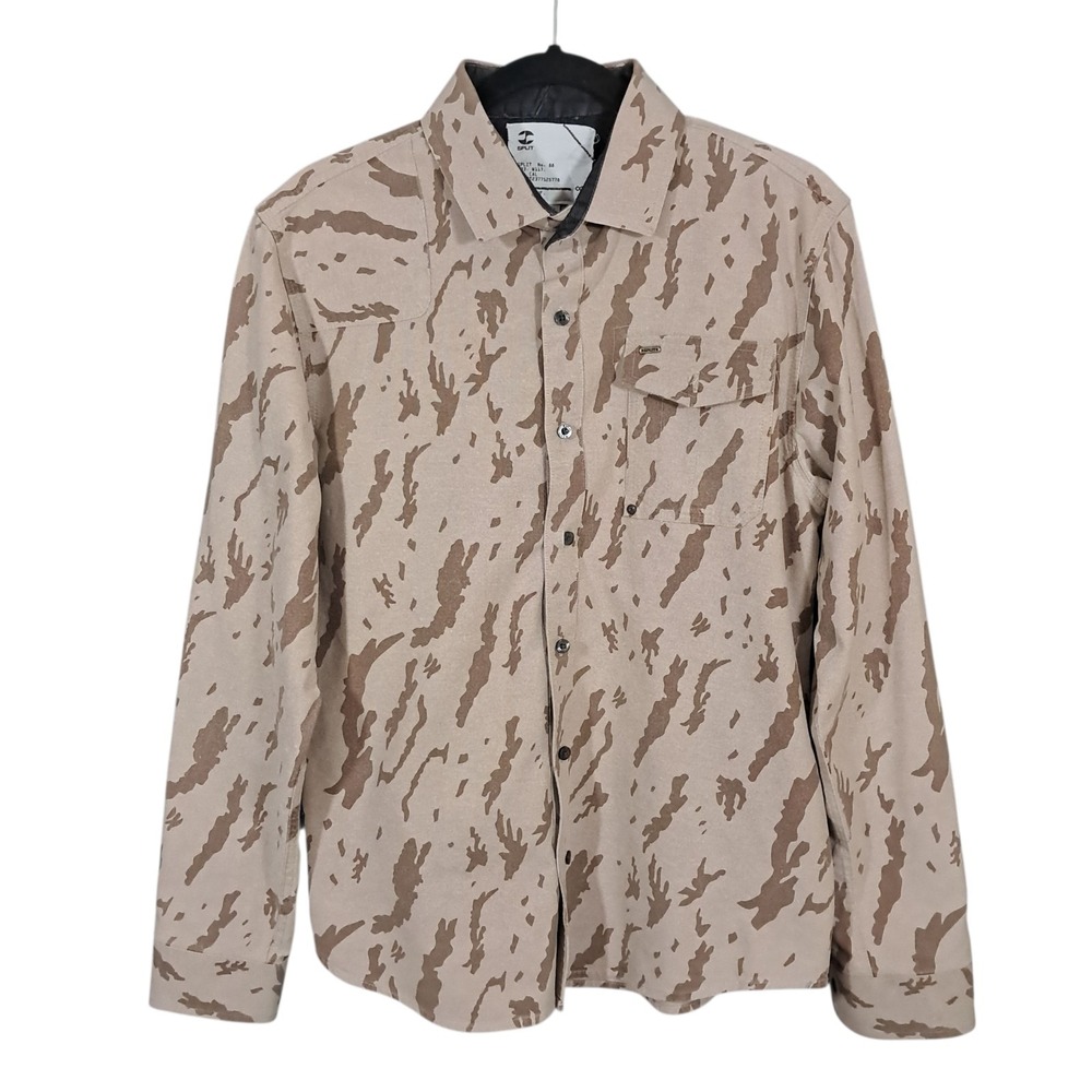 Split USA Button Up Shirt Men Large Desert Camo Long Sleeve Streetwear Flip Cuff